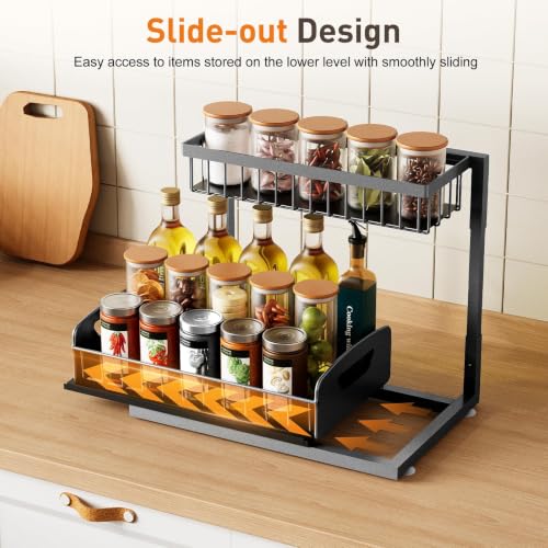 Under Kitchen Sink Organizer, Metal Pull Out Bathroom Organizers and Storage, 2-Tier Cabinet Organizer Shelf with Sliding Drawer, Home Organization for Kitchen, Laundry, Pantry, Dark Grey, 2 pack - view 4