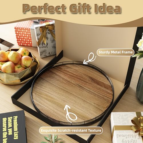 Acacia Wood 18" Lazy Susan Turntable Organizer for Table Top, Farmhouse Large Round Lazy Susan for Cabinet Kitchen Centerpieces Dining Table, for Condiments Charcuterie, Bathroom Vanity Tray Decor - view 6