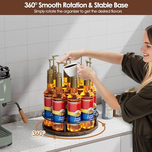 9 Bottles Rotating Coffee Syrup Rack, Brown+Black - view 5
