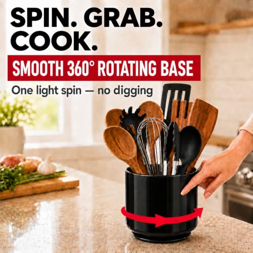 Plastic Rotating Black Utensil Holder Extra Large Kitchen Countertop Caddy - view 2