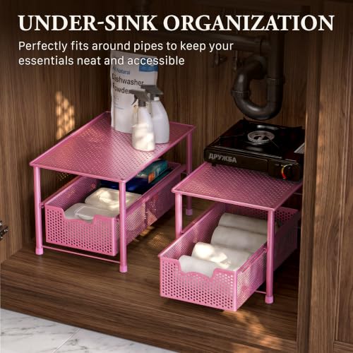 Stackable Under Sink Sliding Basket Drawer, Pink - view 6