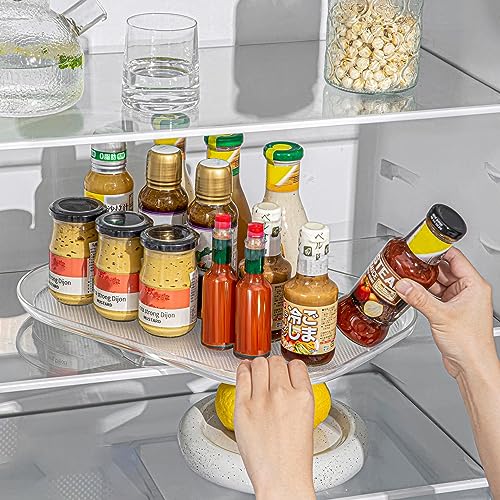 Transparent Refrigerator Turntable Organizer, 360° Rotating Countertop Condiment Beverage Rack, Rectangular Storage Tray for Kitchen Pantry (Large Size) - view 2