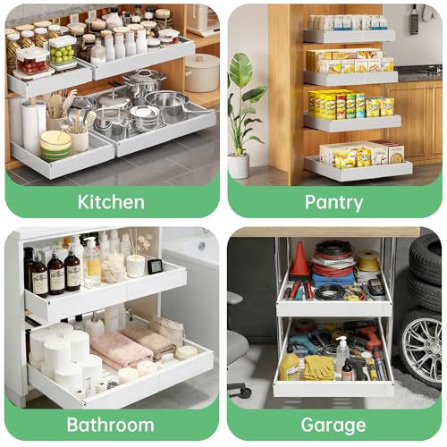 Pull out Cabinet Organizer, 1 pack, 20.5" Deep Heavy Slide out Drawers, Upgrade Three Triple-Slide Rail Systems, Expandable 12.8"-20.8" Roll out Shelf Storage for Kitchen Base Cabinet Organization - view 7
