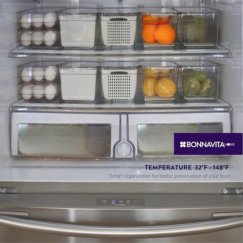 Clear Stackable Storage Containers with Lids BPA-Free Organizer Bins for Refrigerator Pantry Fridge Drawer with Colander and Dividers for Kitchen Food Preservation and Home Organization BPA Free - view 6