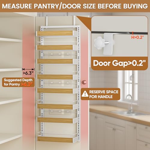 8 Tier Over The Door Pantry Organizer, 2 IN 1 Wall Mount or Hanging Spice Rack Seasoning Shelves with Adjustable Basket, Back of Door Organizer and Storage for Kitchen Cabinet and Room Closet - view 3
