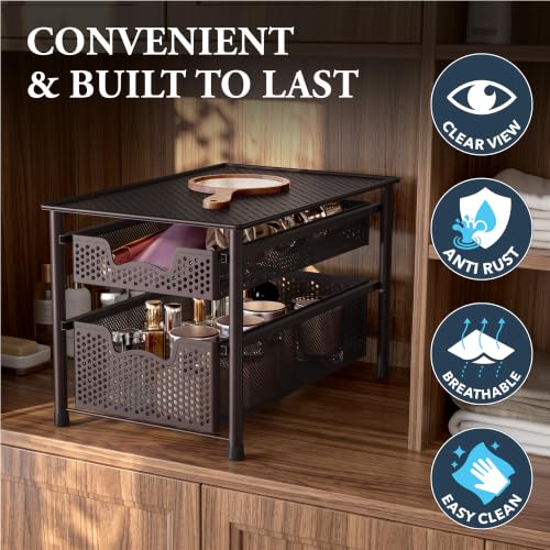 Stackable 2 Tier Sliding Basket Organizer Drawer, Bronze - view 5