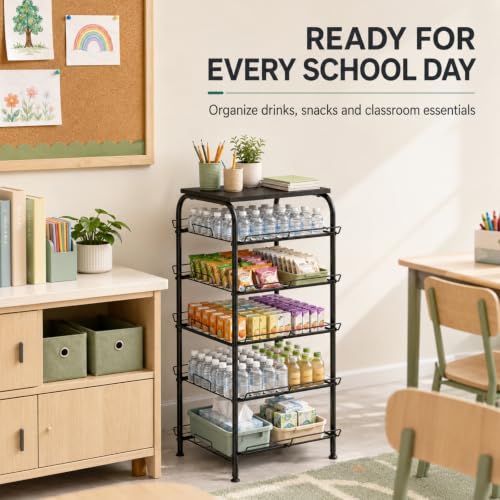 5 Tier Water Bottle Storage Rack Vertical Freestanding Bottled Water Organizer Large Capacity Beverage Drink Soda Can Holder Stand for Kitchen Pantry Home Party Food Storage, Black - view 6
