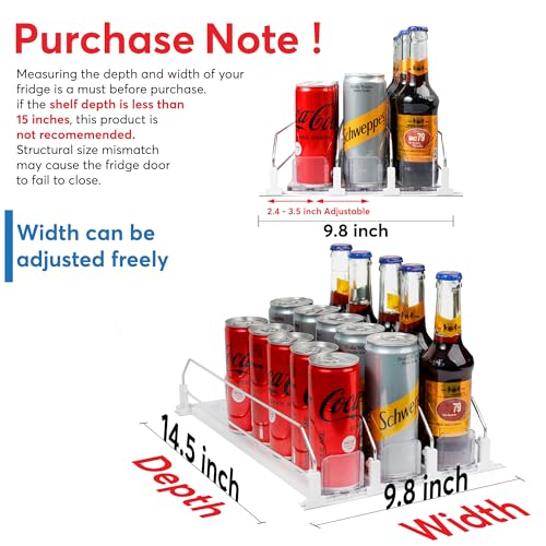 Drink Organizer for Fridge – 3-Tier Can Dispenser for Fridge, Self-Pushing Drink Dispenser Fridge, Adjustable Width Durable Soda Can Organizer for Refrigerator - view 2