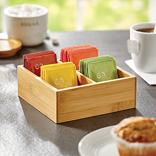 Bamboo Divided Storage Bin Container, Drawer Organizer Crate Box for Kitchen Pantry Cabinet, Shelf, Island Countertop, Holds Snacks, Spices, Drinks, Echo Collection, Natural/Tan - view 2