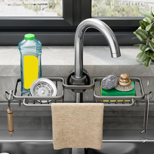 Kitchen Sink Faucet Organizer,Sponge Holder Organizer Sink Drain Holder Over Faucet with Hook for 0.7-1.1inch Round Water Pipe - view 7