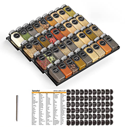 Spice Drawer Organizer with 28 Spice Jars, 386 Spice Labels, 4 Tier Seasoning Rack Tray Insert for Kitchen Drawers, 13" Wide x 17.5" Deep (Pack of 2) - view 5