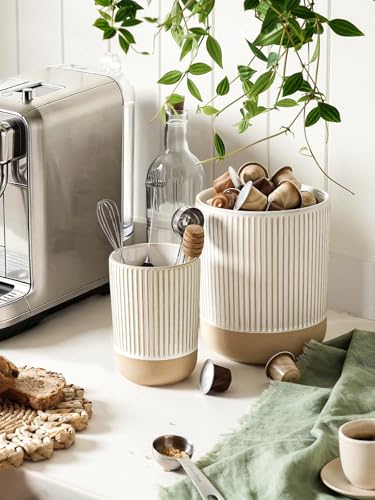 Ceramic Utensil Holder for Counter, 6.9" Kitchen Crock,Cream Beige - view 6