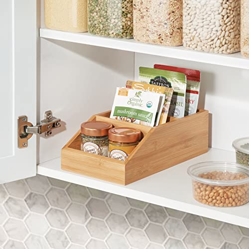 Bamboo Wood Food Storage Bin with Divided 3 Compartments and Sloped Front for Kitchen Cabinet, Pantry, Shelf to Organize Seasoning Packets, Powder Mixes, Spices, Snacks - Natural - view 3