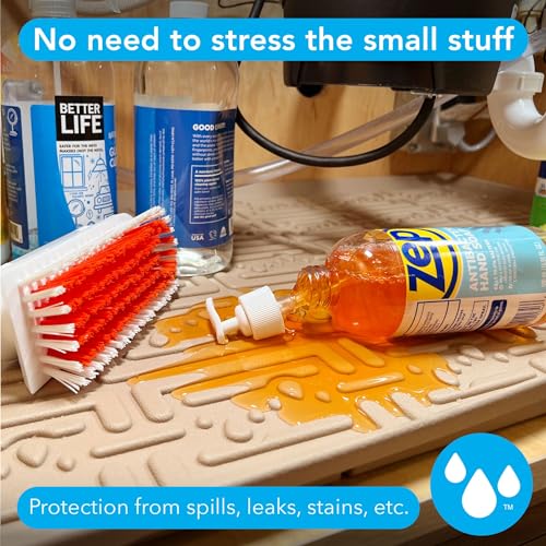 Waterproof Undersink Mat (Beige 34" 1/4 x 22 1/4) 36 inch Cabinet Base Liner for Kitchen & Laundry Cabinets Catches Leaks Prevents Damage Flexible Sink Driptray - view 2