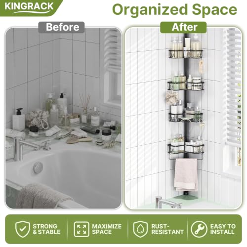 Corner Shower Caddy, 4‑Tier Tension‑Rod Shower Organizer, Black - view 4