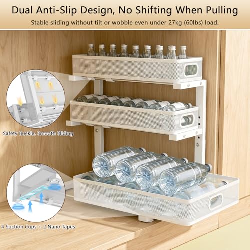 Under Sink Organizer, 2-Pack 3-tier Under Sink Storage Organizer Adjustable Height Easy Assembly Pull Out Cabinet Organizers Basket for Bathroom Kitchen Pantry Home Organization - view 6