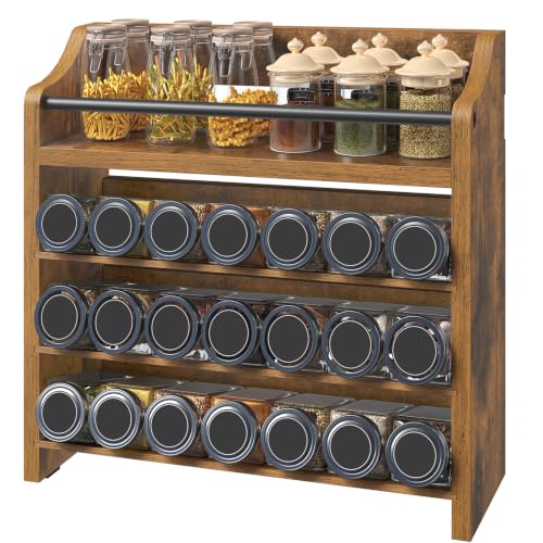 Spice Rack, 4 Tier Wall Mount & Countertop Organizer, Industrial Spice Holder, for Kitchen Countertop and Cabinet, Compact and Versatile, Rustic Brown SR07BR