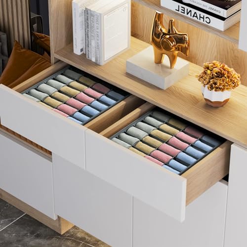 Sock Drawer Organizer Divider 2 Packs Underwear Organizer, 24 Cell Closet Organizers and Storage Organizer Sock Holders Organizers for Storing Socks, Handkerchiefs, Ties, Belts (Grey) - view 2