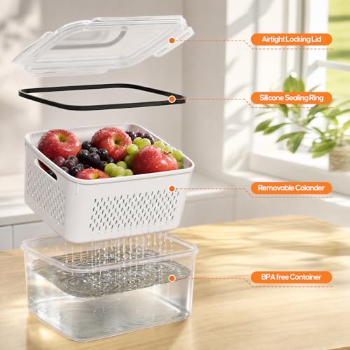 Fruit Storage Containers for Fridge, 3 Pack Plastic Food Storage Container - view 6