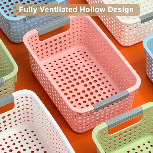 4-Pack Hollow Plastic Storage Baskets with Handles(Green, Small) - view 4