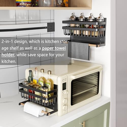 Magnetic Spice Rack for Refrigerator Magnetic Paper Towel Holder Shelf Fridge Magnet Organizer Spice Rack Organizer Kitchen Organization Kitchen Storage,black - view 2