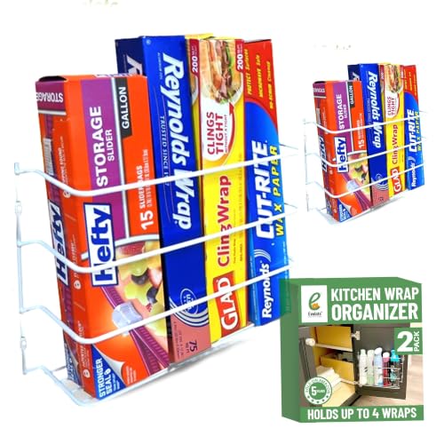 Kitchen Wrap & Food Bag Organizer Wall/Cabinet Mount, 2-Pack, White