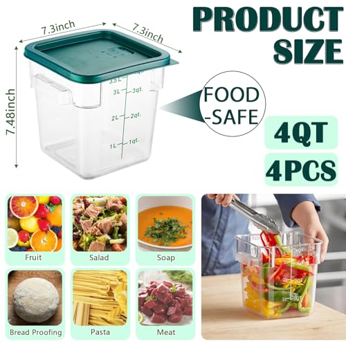 4 Pack 4QT Food Storage Containers with Green Lids - Square, Clear - view 2