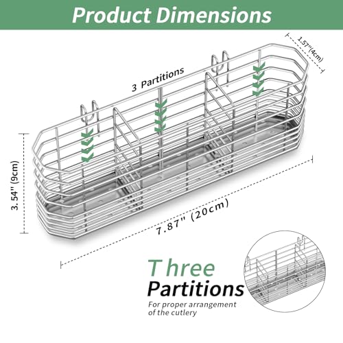 304 Stainless Steel Utensil Holder, Dish Drying Rack, Kitchen Utensil Organizer, Knife and Fork Drainage Rack, Kitchen Drainage Basket Accessories, with Hooks, Rust Proof - view 3