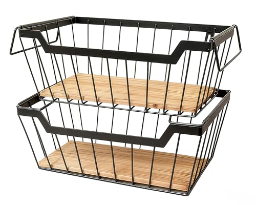 Metal Wire Basket with Handles Storage Organizer Stackable Organizing bins for Cabinet Shelf Countertop Under Sink Pantry for Kitchen,Bathroom,Laundry Closet,Set of 2pcs - view 6
