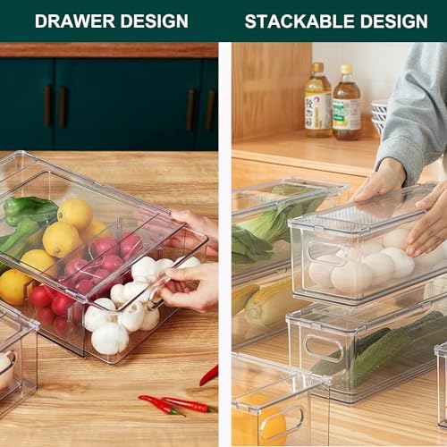 Fridge Drawers, 3-Pack Clear Stackable Pull Out Refrigerator Organizer Bins, Food Storage Containers for Kitchen, Freezer, Vanity & Fridge Organization and Storage (2 Small+1 Medium) - view 4