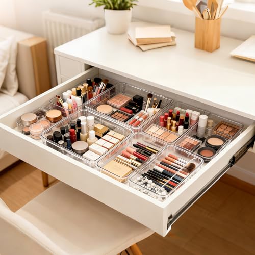 15 PCS Extendable Drawer Organizer Set Clear Stackable Vanity Storage Bins - view 6