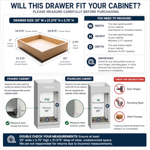 Pull Out Drawer for Cabinets 20" W x 21" D 9 Ply Baltic Birch - view 2