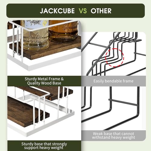 Cofee Syrup Bottle Holder Rack, Rustic Wood and White Metal Wire 2 Tier 4 Syrup, Wine, Dressing Bottle Countertop Display Storage Stand for Kitchen Coffee Bar- MK816F - view 4