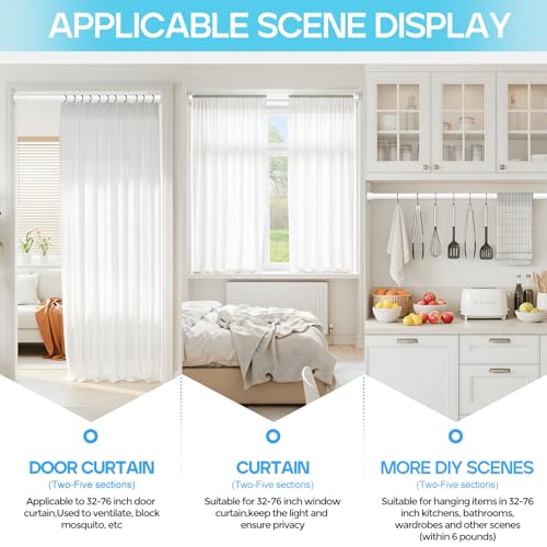 Spring Tension Curtain Rod 32-76 inch, White - view 5