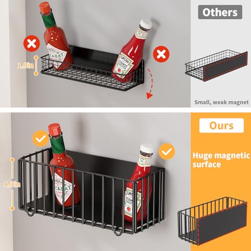2 Pack Heavy-Duty Magnetic Shelf for fridge, Foldable Magnetic Basket with 4 Hooks, Fruit Potato Onion Storage Shelves, Large Magnetic Spice Rack Organizer for Fridge Oven Laundry(2 Pack) - view 2