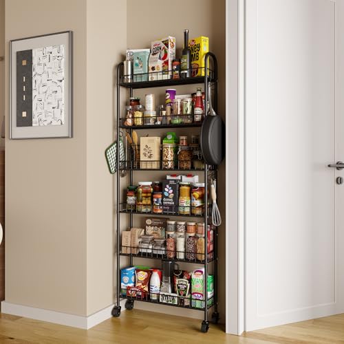 Slim Rolling Storage Cart with Wheels, Metal 6 Tier Spice Rack Mobile Shelving Unit Organizer Kitchen Utility Cart for Office Bathroom Kitchen Laundry Room Narrow Places (6inches) - view 7