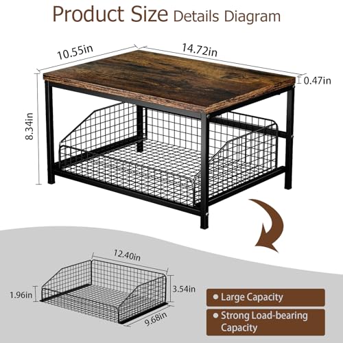 Pull Out Spice Rack Organizer for Cabinet,Rustic Wood Top with Wire Basket Storage,Kitchen Countertop Organizer and Storage for Pantry, Counter top,Coffee Station Wood. (Brown) - view 3