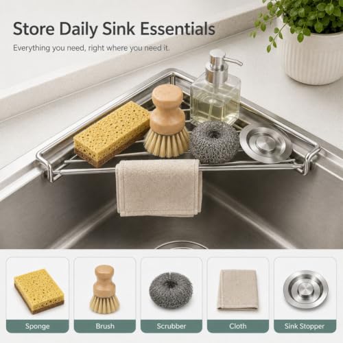 Stainless Steel Corner Sink Shelf, Over Sink Dish Drying Rack Organizer - view 6