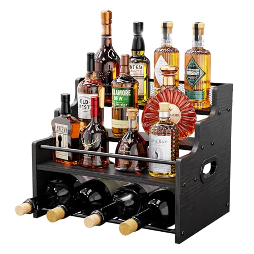 4-Tier Liquor Bottle Display Shelf,Black Modern Bottle Organizer