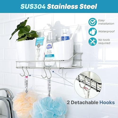 Adhesive Shower Caddy, Shower Shelf Organizer, SUS304, 2 Pack, Silver - view 3