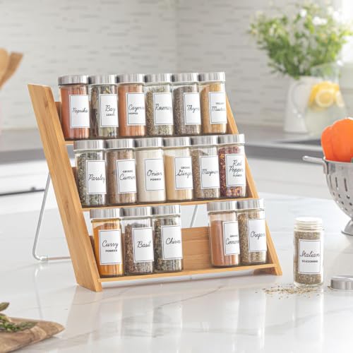 18 Jar Bamboo Compact Spice Rack with Spices Included & 5-Year Free Spice Refill Program for Countertop or Kitchen Drawer with Glass Jars - view 3