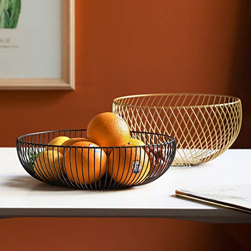 Metal Wire Fruit Basket,Large Round Storage Baskets for Bread,Metal Wire Bread Fruit Bowl Vegetable Stand Holder for Snacks,Modern Fruit Bowl Decorate Kitchen Counter,Black - view 5