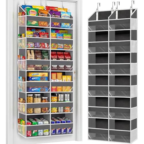 Over the Door Organizer 6 Tiers, Extra Large Behind Door Storage of 12 Compartments, 80 lbs Weight Capacity Hanging Storage Organizer with Clear Window Kids Toys, Shoes, Diapers, Room storage