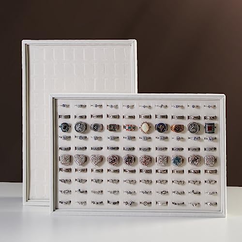 2Pcs/Set Stackable Ring Organizer Tray Beige Velvet Ring Earring Stud Jewelry Display Holder Tray for Store Selling or Home Show Storage - view 3