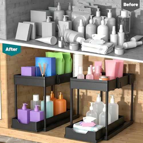 Under Sink Organizer 2 Pack,2 Tier Slide Out Storage for Kitchen Bathroom - view 3