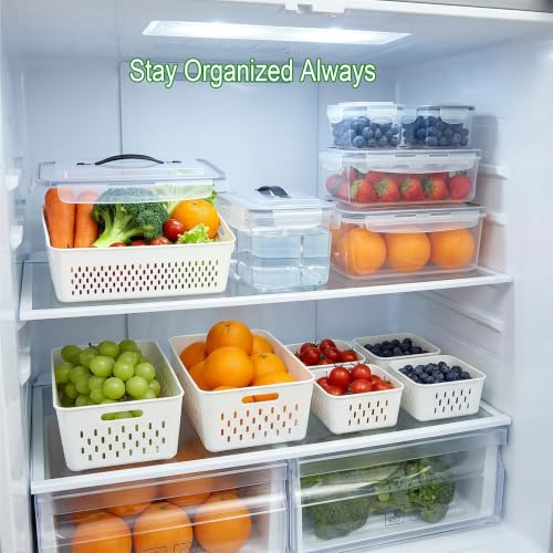 5 Pack Fruit Storage Containers for Fridge, Stackable Leakproof Food Keeper with Removable Colander, BPA-Free Produce Saver for Vegetables, Berries & Meat - view 2