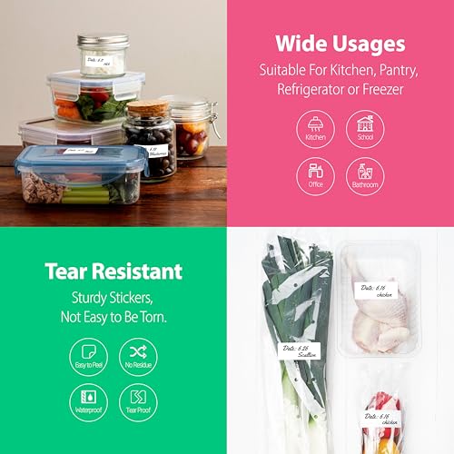 1000 Removable Food Labels, Water/Oil/Tear Resistant Blank Stickers with Perforation Line for Food Containers, Freezer, Fridge, Jars, Pantry, Organization (1” x 2”) - view 6