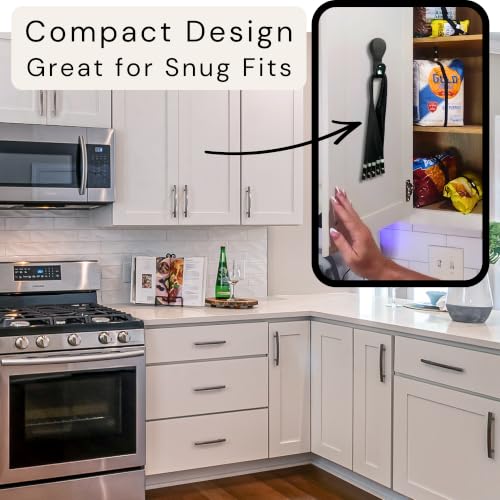 Pantry Organization Kit for Chip, Snack, and Food Bags - Bag Bands (5ct) with Storage Hook - Pantry Door Organizer for Airtight Snack Storage, Adjustable Clips - Space-Saving Alternative to Chip Clips- Black - view 5