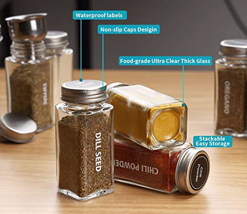 28 Pcs Clear Glass Spice Jars,3.5 oz Glass spice jar with 324 labels, Funnel,Chalk Pen,Shaker Lids and Airtight Metal Caps, Empty Square Spice Bottles for Spice Rack, Cabinet, Drawer - view 5