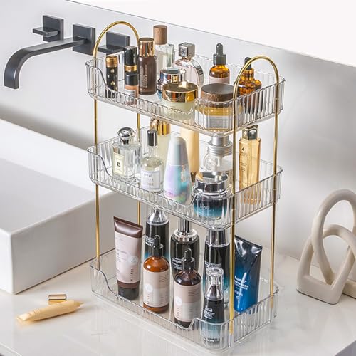 Bathroom Counter Organizer, 3 Tier Perfume Skin Care Countertop Storage Shelf, Vanity Makeup Tray for Cosmetic Skincare Lotion,Clear - view 3